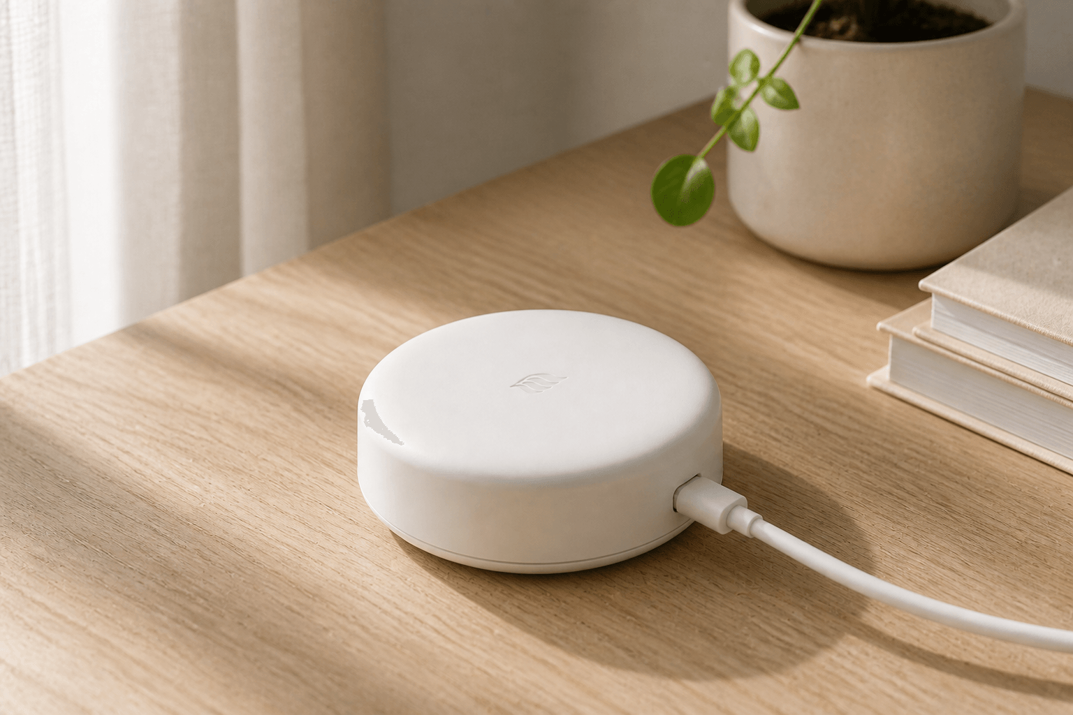 Air Hub resting on a table as part of a calm home interior